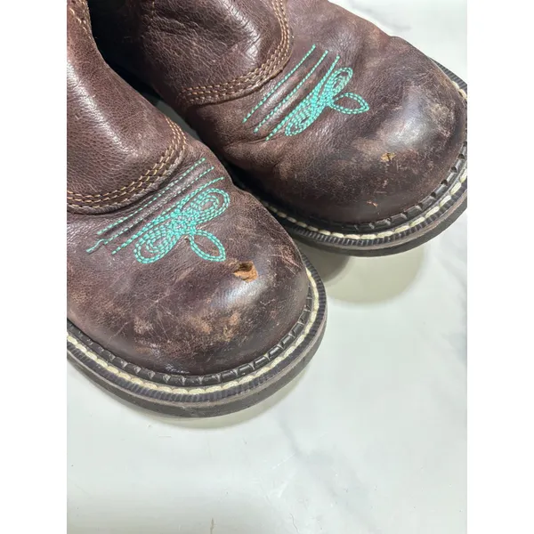 Ariat‎ Fatbaby Brown Leather Turquoise Stitch Western Cowboy Boots Womens 7B - Image 4