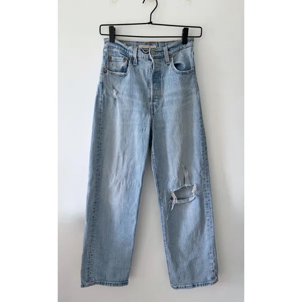 LEVI'S Ribcage Straight Distressed Light Wash High Rise Ankle Jeans Womens 26 - Image 2