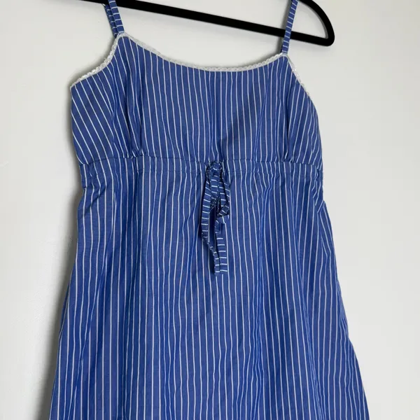 C&Company Blue White Striped Egyptian Cotton Empire Waist Sundress Large Comfort - Image 2