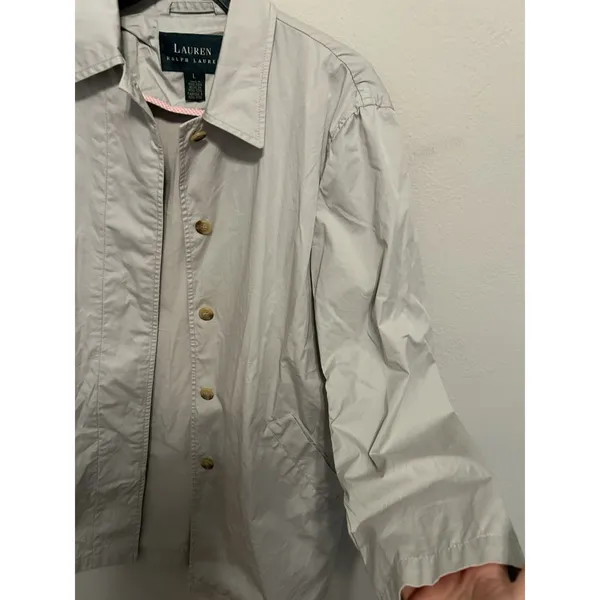 Lauren Ralph Lauren Cream Trench Coat Jacket Size Large Chic Minimalist Staple - Image 5