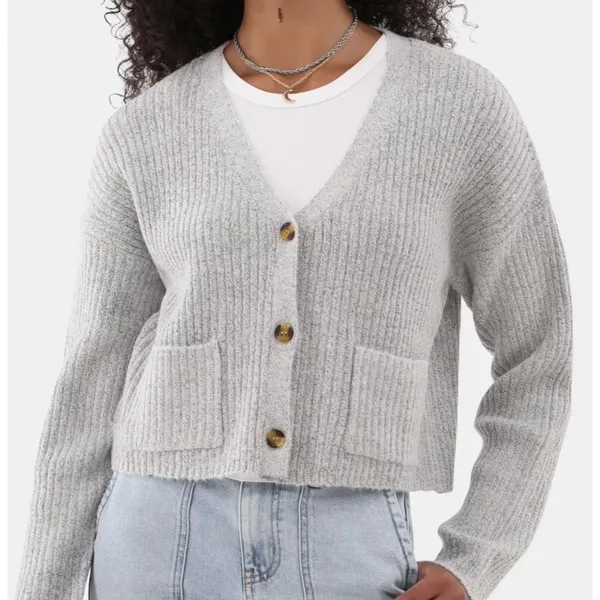 No Boundaries Womens Cardigan Sweater XL Light Grey Button Front Ribbed Casual - Image 4