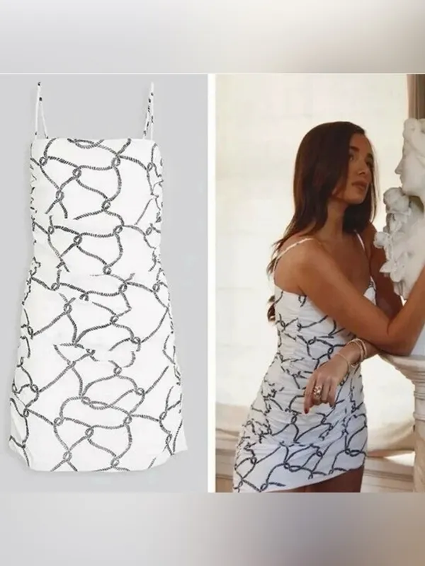 NWOT WeWoreWhat Ronnie White Mini Dress with Black Rope Print - Image 2