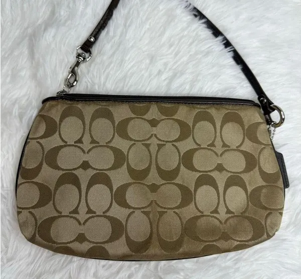 COACH Brown Signature Canvas Mini Purse Wristlet w/ Card Slots - Image 2