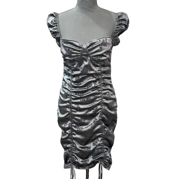 NWT Motel Rocks Sinora Bodycon Mini Dress Black Rose Flock Size Large $82 Ruched - Image 15