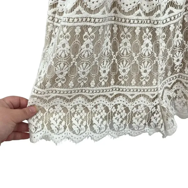 Alice + Olivia Cassia Romper Sleeveless Lace Crochet‎ Zipper White Beige Size 8 - Image 8
