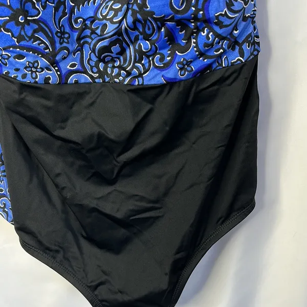 Studio Works Black blue Pleated Front Built-in Bra 1 Pcs Swimsuit SZ 16W - Image 5