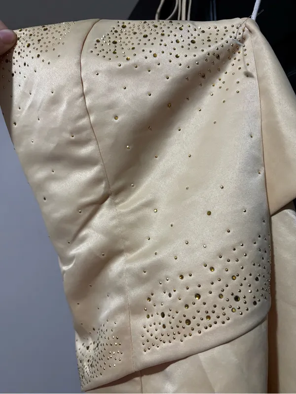 Strapless Champagne Embellished Dress - Image 3