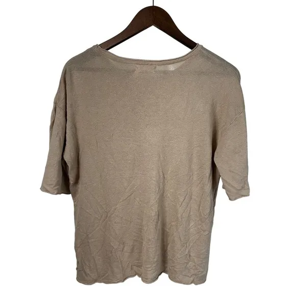By Together Women Small Linen Blend Short‎ Sleeve Knit Top Tan Brown L4908 - Image 2