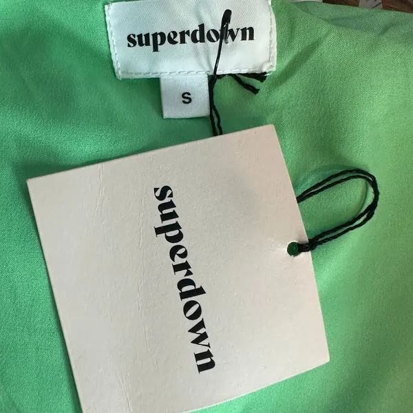 Superdown Mermaid Green Mini Dress SMALL Ruffle Bodycon Ruched Revolve $84 NEW - Image 8