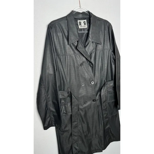 1990s Rave 4 Real Black Coated Stretch Trench Coat Women’s M/L - Image 7