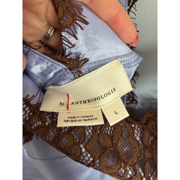 Anthropologie Lace V-Neck Slip Midi Dress Blue and Brown sz Large - Image 8