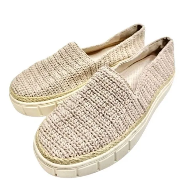 Vince Camuto Relinsta Beige Crochet Knit‎ Platform Slip On Loafers Size 9.5M - Image 3