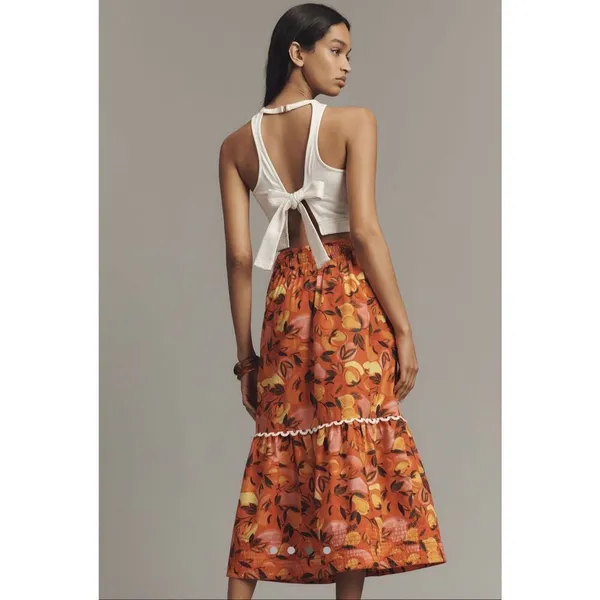 New Farm Rio Tiered Flare Hem Printed Midi Skirt Size XS - Image 2