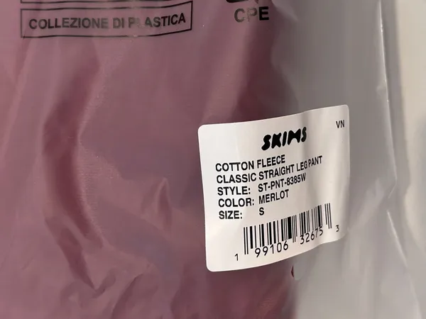 Skims Cotton Fleece Classic Straight Leg Pant Merlot Small new with tags - Image 8