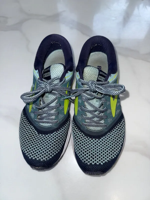 Brooks Men's Athletic Running Shoes - Navy and Lime Green - Image 3