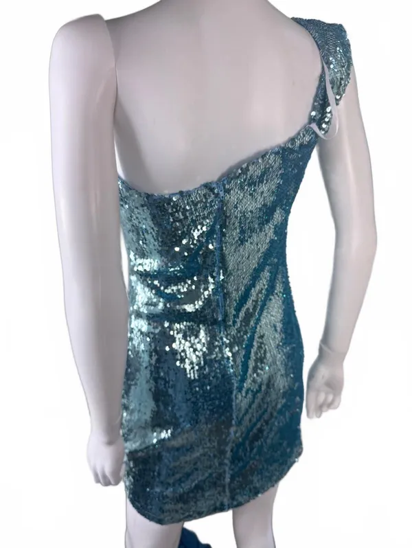 Macy's Slim Blue Sequin One-Shoulder Mini Dress - Image 5
