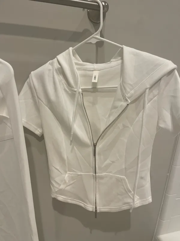 Women's White Two-Piece Lounge Pants & Zip Hoodie Set - Image 3