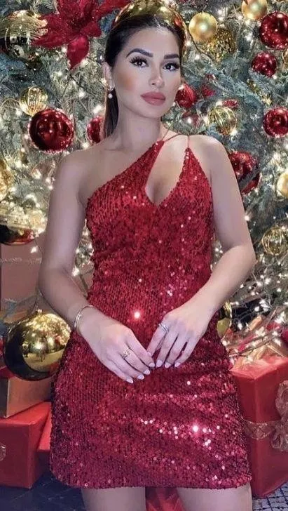 ZARA Red Velvet Sequin Dress Size S - Image 2