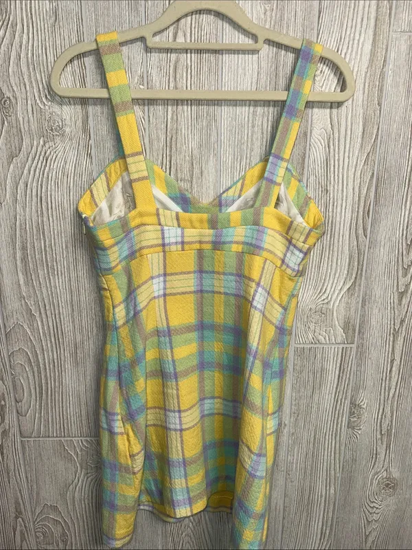Zara Yellow Plaid Mini Dress with Pastel Accents - Image 5