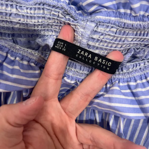 NEW Zara Stripped Blue Striped Strapless Blouse - Image 9