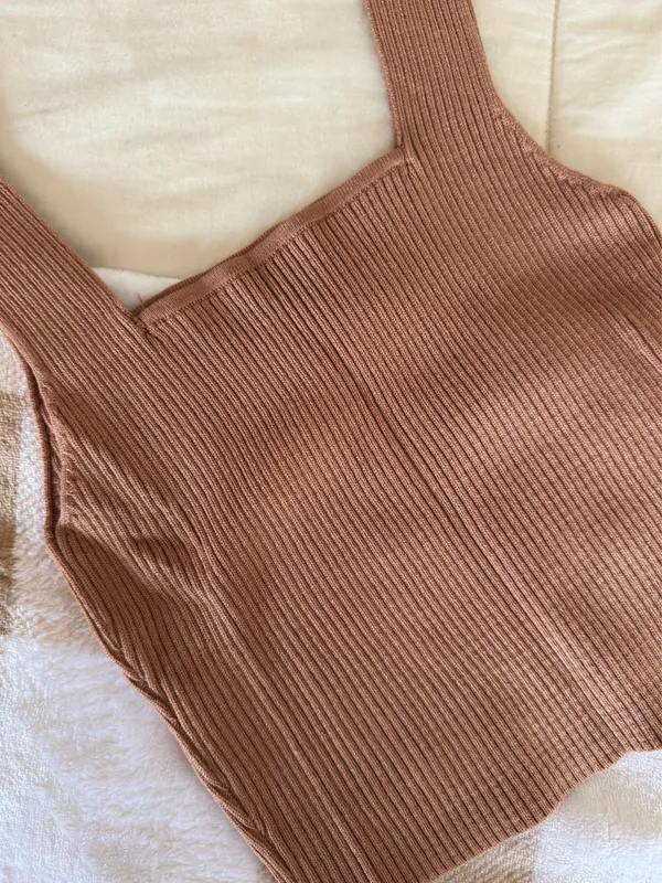 Cropped Sweater Tank Top Brown - Image 4