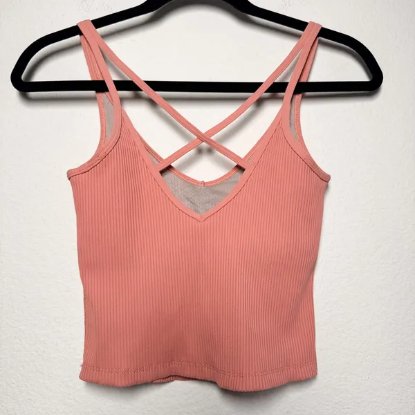 Vuori Ribbed Crop Tank Light Cinnamon Crisscross Back XS - Image 5
