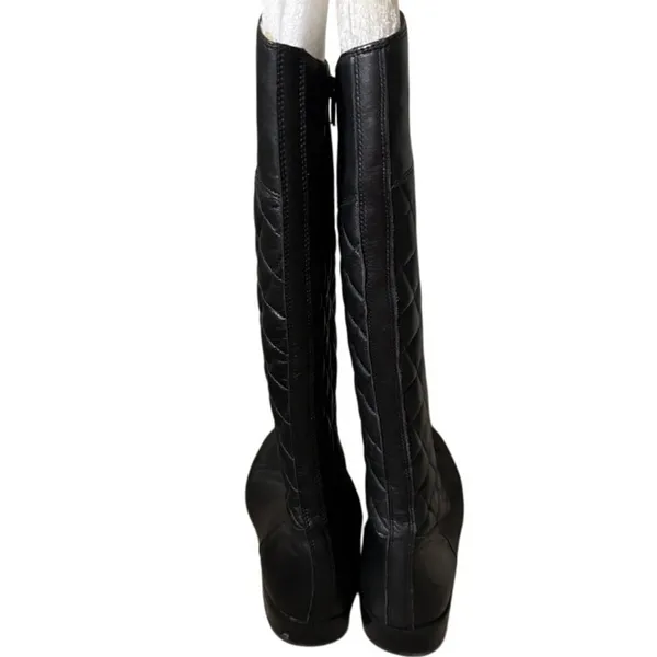 Corso Como Santona Quilted Riding Boots Sz 8 Black Leather‎ Zip Up Knee High - Image 3