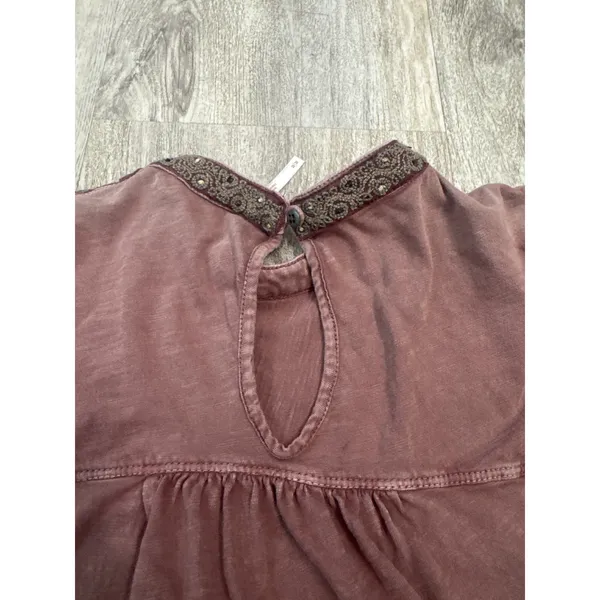 Free People Embroidered Long Sleeve Babydoll Top Plum Mauve Cotton Size Medium - Image 7