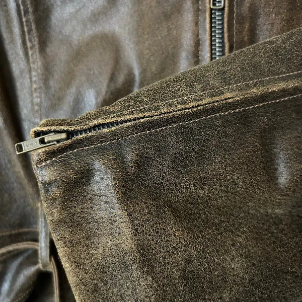 Vintage Leather Jacket Genuine Leather Brown Faux Fur Trim Belted Size XL - Image 4