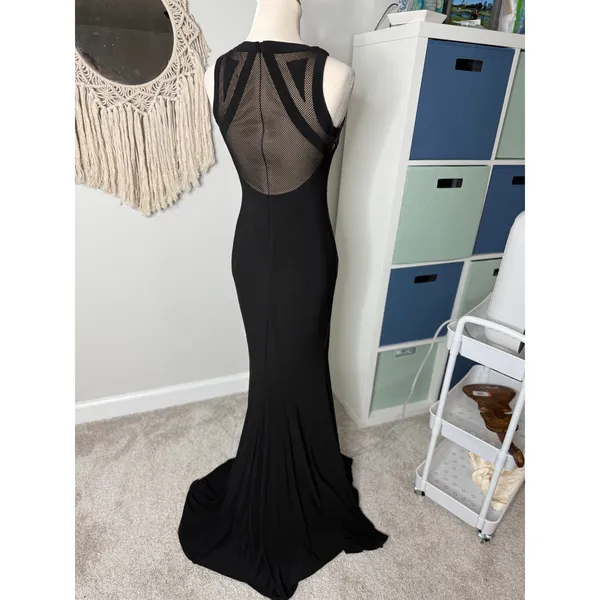Cache Black Nude Mesh Illusion Panels Back Formal Long Maxi Dress Mermaid Gown 4 - Image 2
