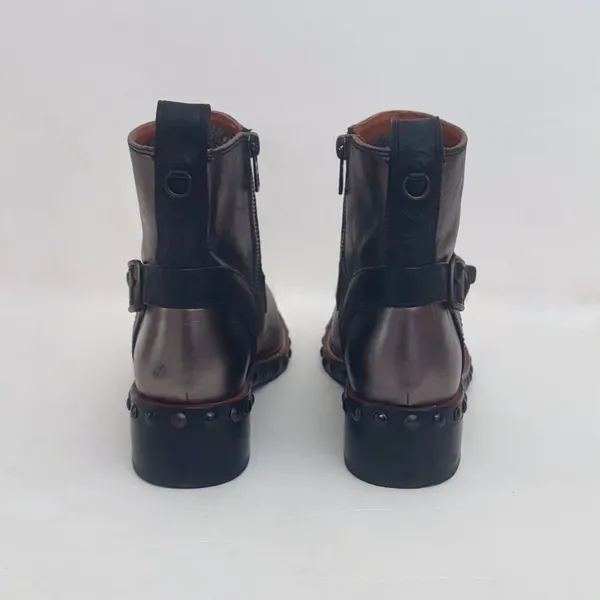 COACH Moto Bootie Gunmetal Black Leather Studded Ankle Boots Women's Size 8 - Image 4