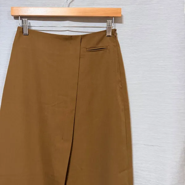 Commense Brown High Waisted Wrap Midi Skirt Front Slit XS 231021003‎ - Image 5