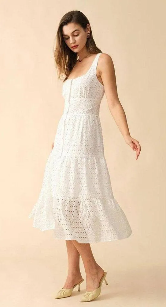 RIHOAS The Square Neck Tiered Hem Midi Dress M 76 - Image 2
