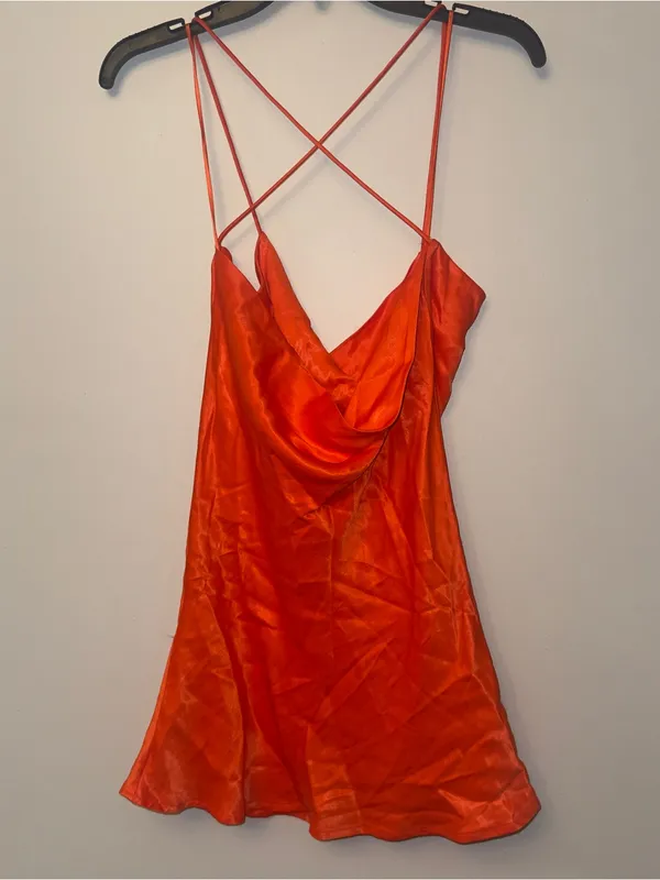 Zara Orange Mini Satin Slip Dress Sz XS - Image 4