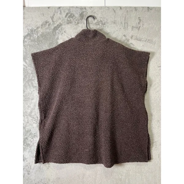 Bryn Walker Wool Sleeveless Pip Poncho‎ Brown Textured Zip Up Cozy Oversized XXS - Image 4
