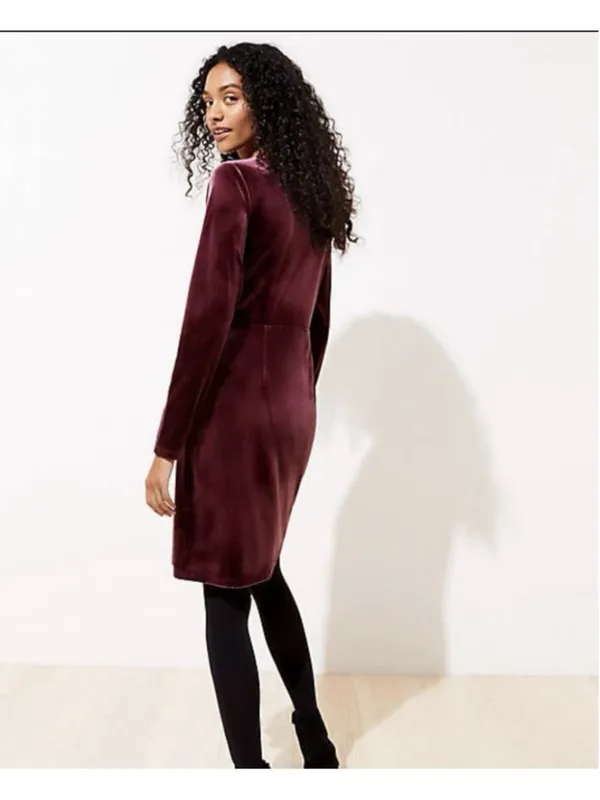 LOFT Velvet Wrap Large Plumberry Faux Wrap Cocktail Holiday Party Dress - Image 2