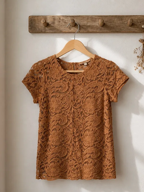 Ann Taylor Rust Lace Short-Sleeve Blouse - Image 4