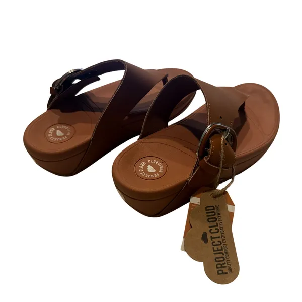 Project Cloud Women Arlee Buckle Sandals in Tan Leather, Size 6 - Image 4