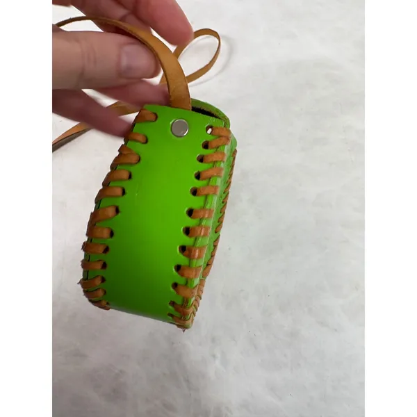 Vintage Mexican Tooled Leather Crossbody Bag Lime Green Whipstitch Boho Mini - Image 5