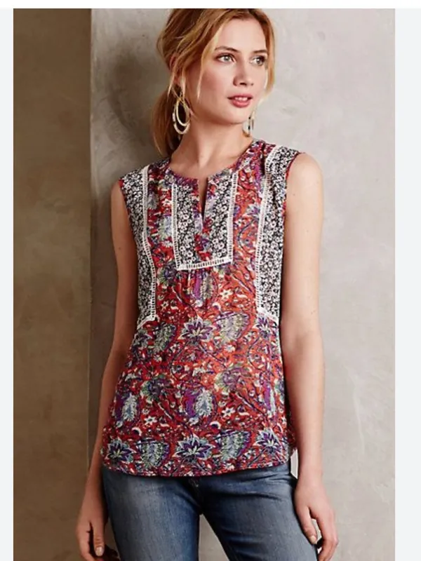 Anthropologie Meadow Rue Floral Colorblock Sleeveless Top, EUC, Medium - Image 14