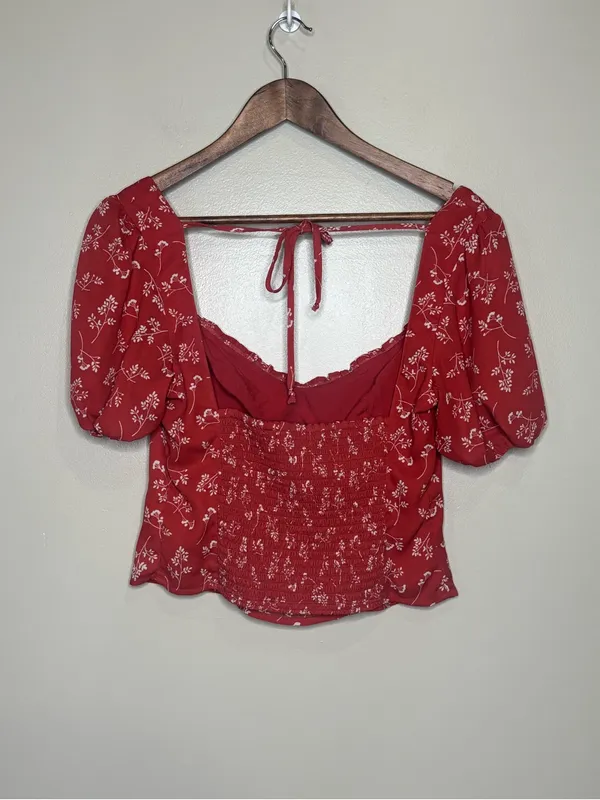 Abercrombie & Fitch Floral Print Puff-Sleeve Sweetheart Neckline Top - Image 5
