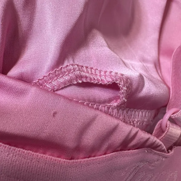 Juicy Couture Pink Silky Satin Logo Triangle Bralette Size S Bra Y2K Rave NEW - Image 4