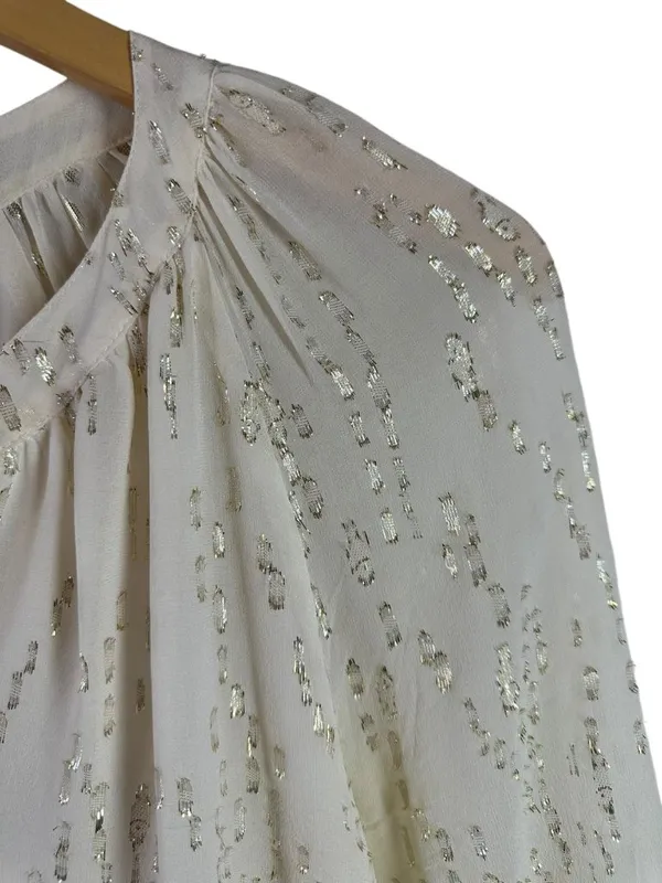 Lilly Pulitzer Coconut White Silk Gold Metallic Matilda Top Flounce M - Image 4