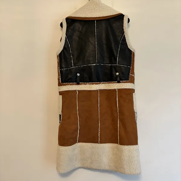 Paparazzi by Biz Sherpa Long Shearling Faux Suede Zip Vest Boho Western‎ S - Image 5