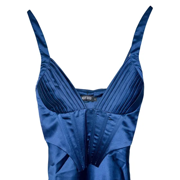 NWT Babyboo Shae Navy Blue Satin Corset Lace Up Back Maxi Dress Womens Size XS - Image 8