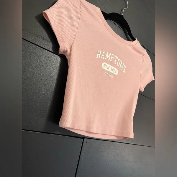 AEROPOSTALE Y2K Hamptons Seriously Soft Pink Ribbed Baby Tee Sz M EUC - Image 2