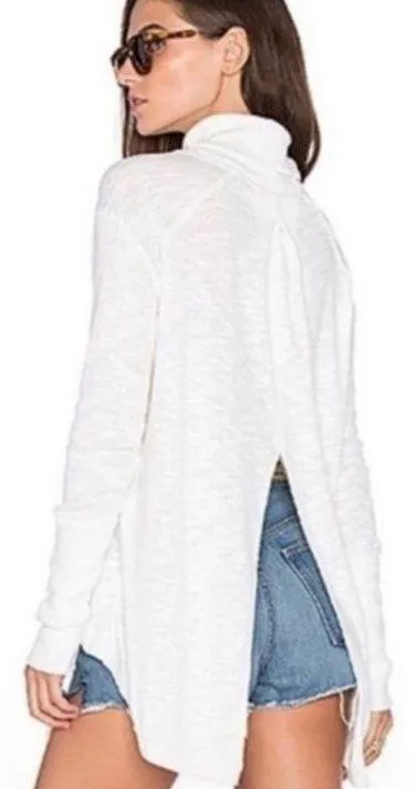 Free People We The Free Tara Split Back Turtle Neck Top White Size M - Image 2