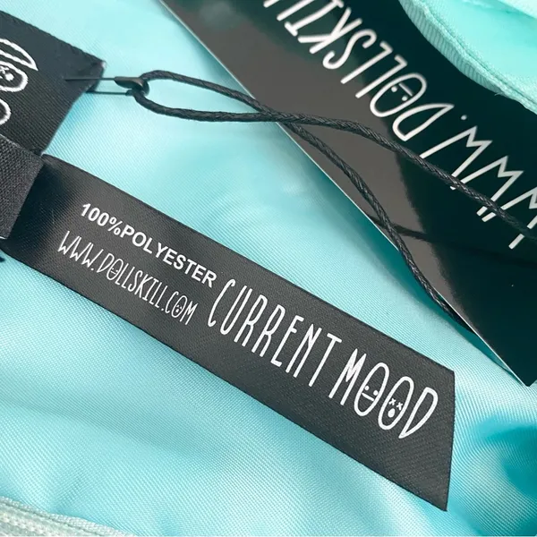 CURRENT MOOD Dolls Kill Pixie Stardust Satin Bow Straps Aqua Mini Dress Size S - Image 13