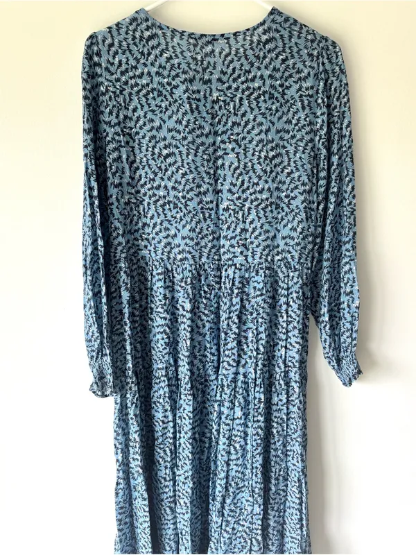 Zara The Angel Dress Blue Abstract Tiered Midi Dress Long Sleeves Flowy Boho - Image 9