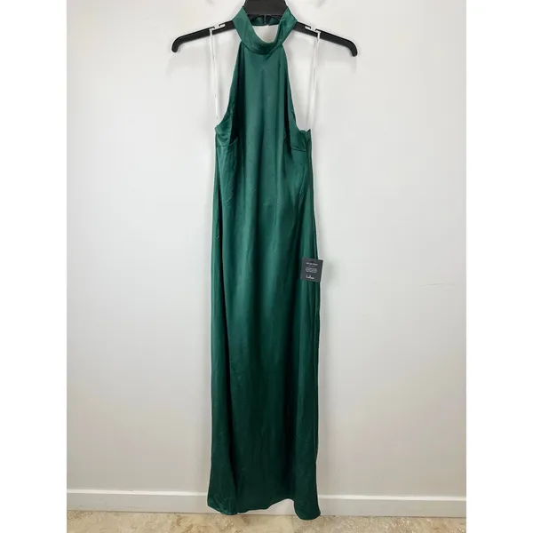 Lulus Love in Your Life Emerald Green Satin Halter Maxi Dress Formal Large NWT - Image 5